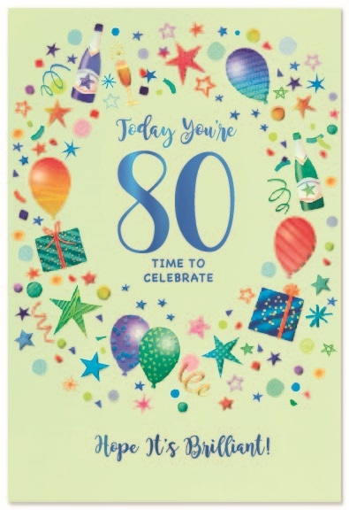 AGE 80 CARDS,Male 6`s Balloons, Presents & Beer