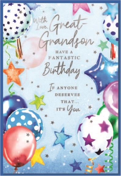 BIRTHDAY CARDS,Great Grandson 6`s Balloons & Stars
