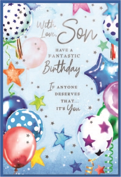 BIRTHDAY CARDS,Son 6`s Balloons & Stars