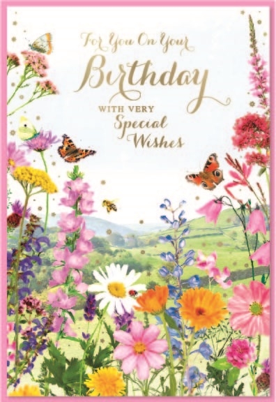 BIRTHDAY CARDS,Open 6`s Wild Flowers & Butterflies