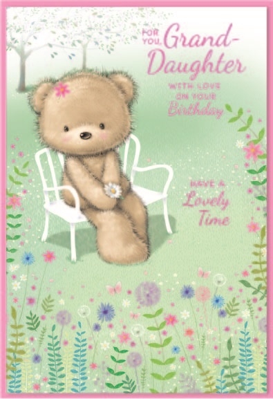 BIRTHDAY CARDS,Granddaughter 6`s Teddy on Garden Bench