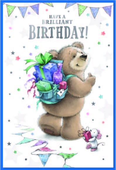 BIRTHDAY CARDS,Bear with Backpack & Bunting [Packs Only]