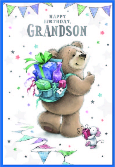 BIRTHDAY CARDS,Grandson Bear with Backpack & Bunting [Packs Only]