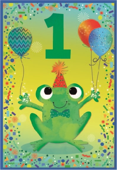 AGE 1 CARDS,Male 6`s Frog & Balloons