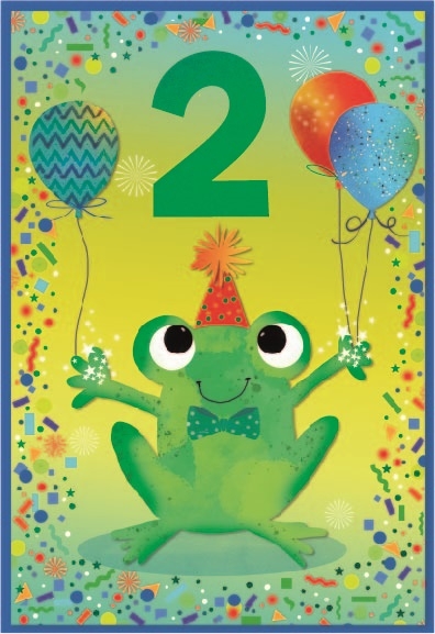 AGE 2 CARDS,Male 6`s Frog & Balloons