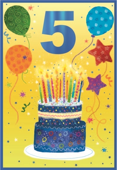 AGE 5 CARDS,Male 6`s Birthday Cake & Balloons