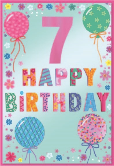 AGE 7 CARDS,Female 6`s Balloons & Flowers