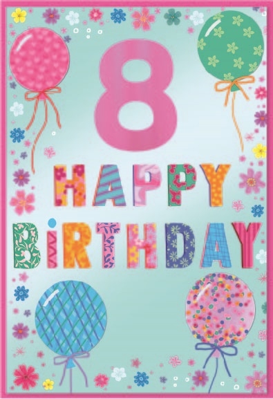 AGE 8 CARDS,Female 6`s Balloons & Flowers