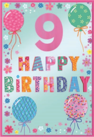 AGE 9 CARDS,Female 6`s Balloons & Flowers