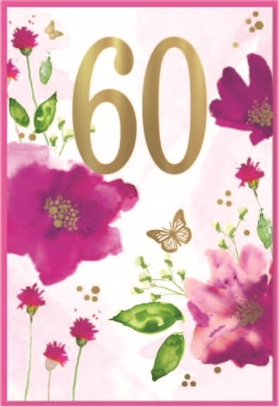AGE 60 CARDS,Female 6`s Flowers & Butterflies
