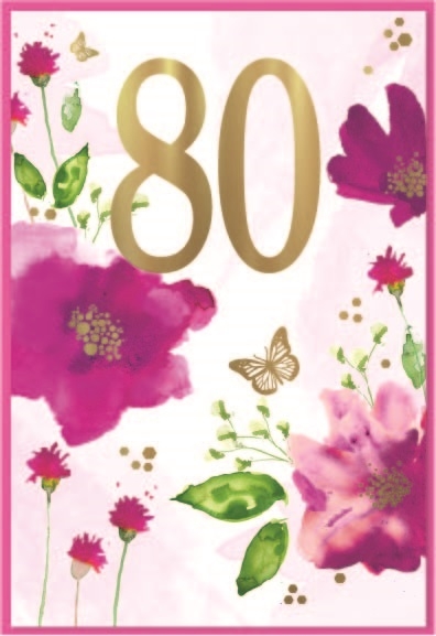 AGE 80 CARDS,Female 6`s Flowers & Butterflies