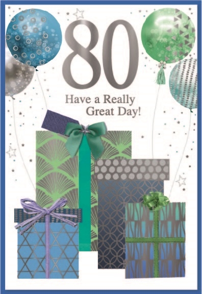 AGE 80 CARDS,Male 6`s Presents & Balloons