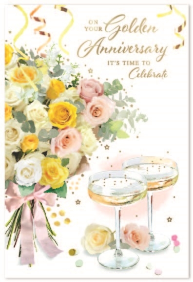 ANNIVERSARY CARDS,Your Golden 6`s Floral Bouquet & Bubbly