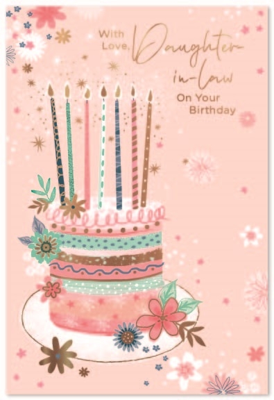 BIRTHDAY CARDS,Daughter in Law 6`s Birthday Cake & Candles