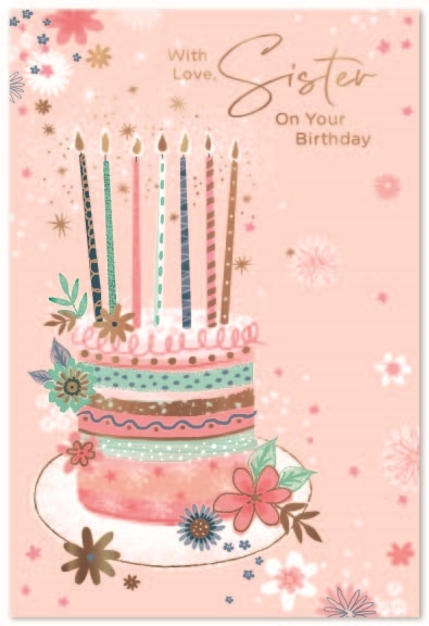 BIRTHDAY CARDS,Sister 6`s Birthday Cake & Candles