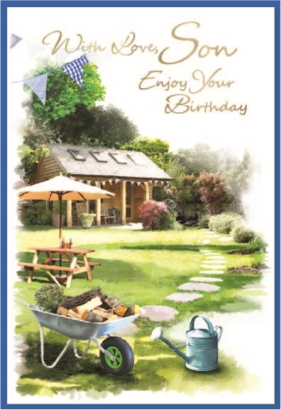 BIRTHDAY CARDS,Son 6`s Back Garden Scene
