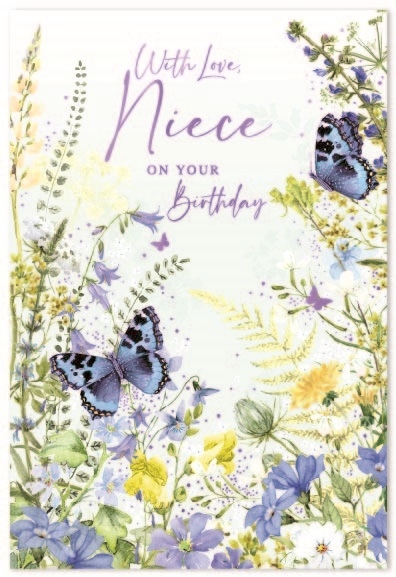 BIRTHDAY CARDS,Niece 6`s Wild Flowers & Butterflies