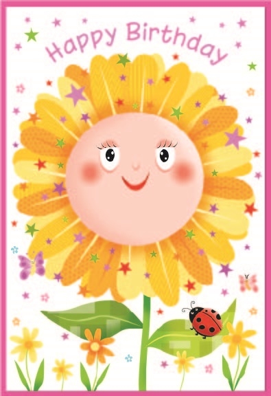 BIRTHDAY CARDS,Open 6`s Sunflower & Ladybug