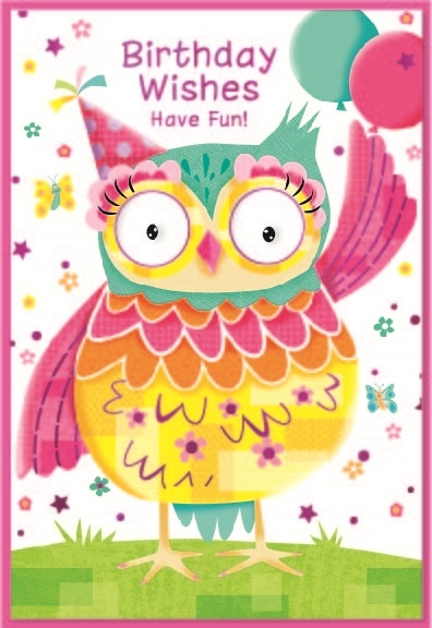 BIRTHDAY CARDS,Open 6`s Owl & Balloons