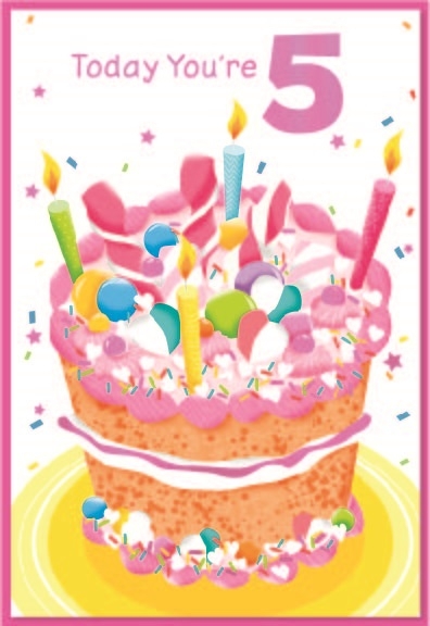 AGE 5 CARDS,Female 6`s Birthday Cake