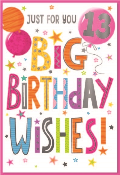 AGE 13 CARDS,Female 6`s Balloons & Stars