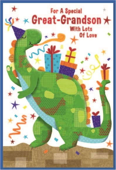 BIRTHDAY CARDS,Great Grandson 6`s Dinosaur & Presents