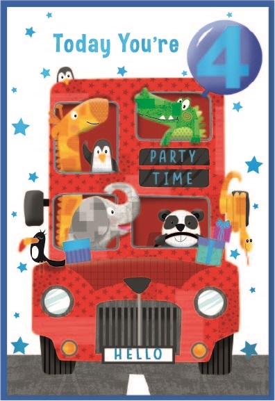 AGE 4 CARDS,Male 6`s Bus & Animals