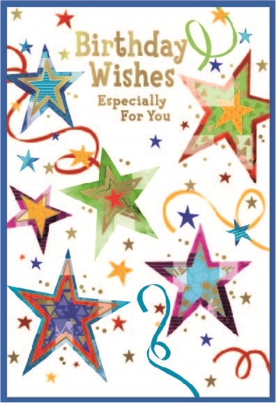BIRTHDAY CARDS,Open 6`s Stars & Streamers