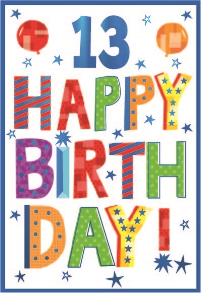 AGE 13 CARDS,Male 6`s Balloons & Stars