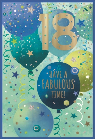 AGE 18 CARDS,Male 6`s Blue Balloons