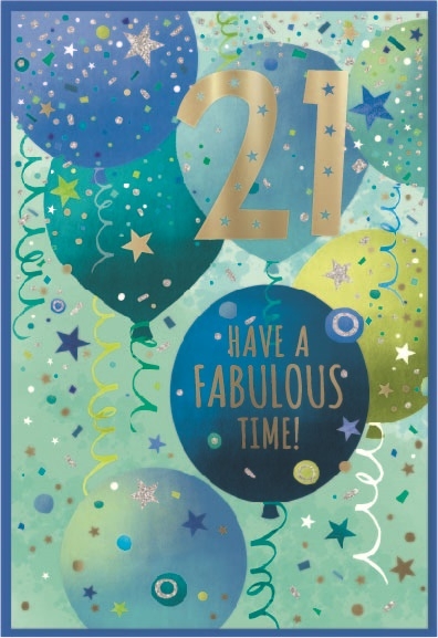 AGE 21 CARDS,Male 6`s Blue Balloons