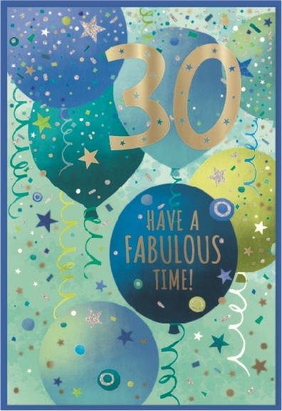 AGE 30 CARDS,Male 6`s Blue Balloons