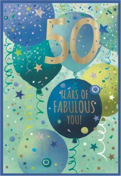 AGE 50 CARDS,Male 6`s Blue Balloons