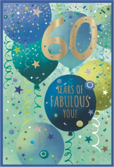 AGE 60 CARDS,Male 6`s Blue Balloons