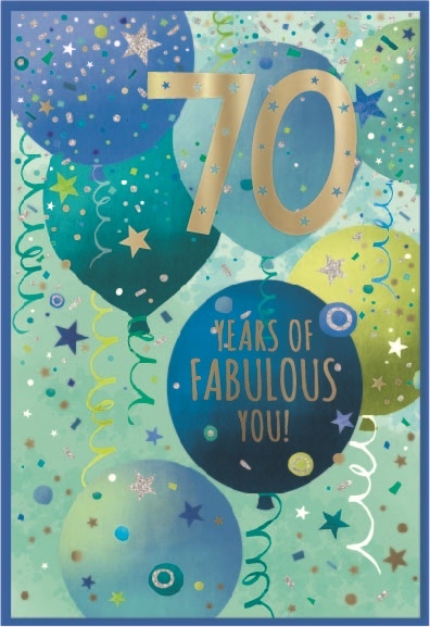 AGE 70 CARDS,Male 6`s Blue Balloons