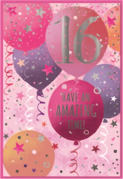 AGE 16 CARDS,Female 6`s Pink Balloons