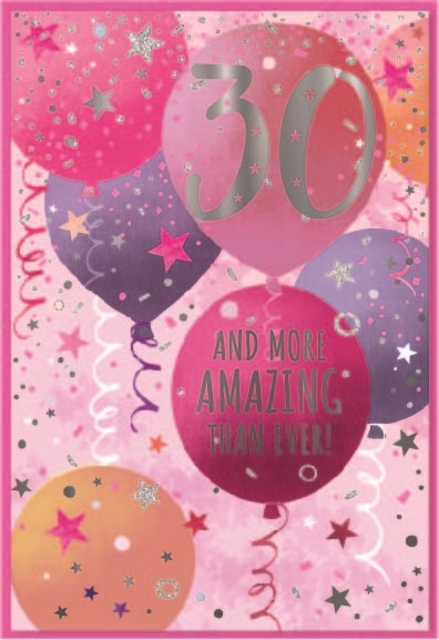 AGE 30 CARDS,Female 6`s Pink Balloons