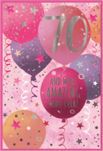 AGE 70 CARDS,Female 6`s Pink Balloons