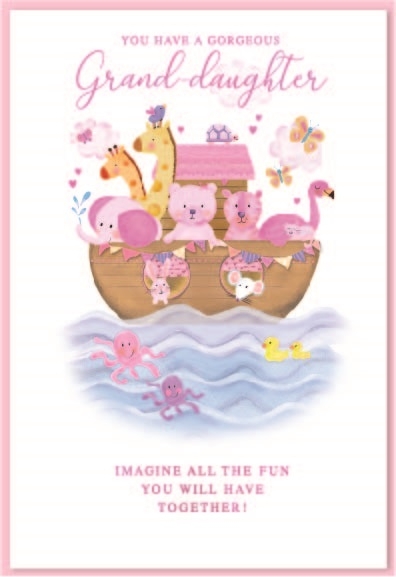 GRANDDAUGHTER CONGRATS. CARDS, 6`s Noah`s Ark Pink
