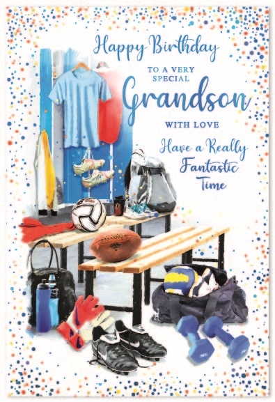 BIRTHDAY CARDS,Grandson 6`s Gym Locker Multi Sports