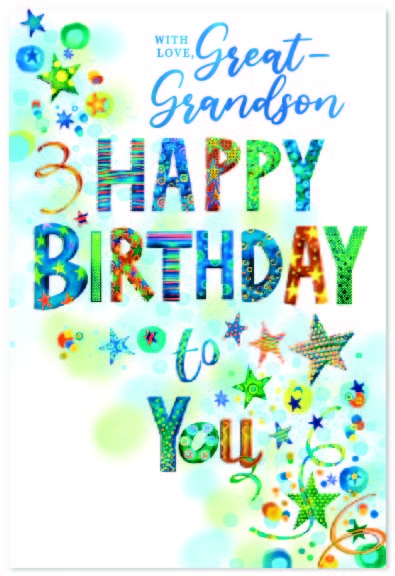 BIRTHDAY CARDS,Great Grandson Text & Stars [Packs Only]