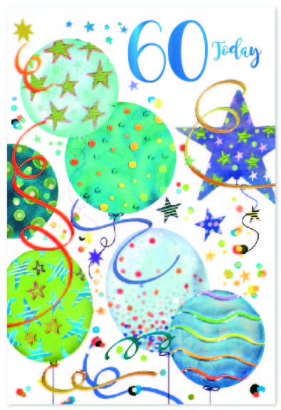 AGE 60 CARDS,Male Balloons, Stars & Streamers [Packs Only]