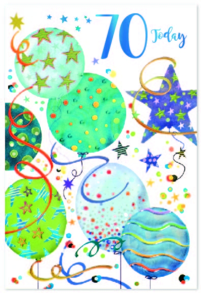 AGE 70 CARDS,Male Balloons, Stars & Streamers [Packs Only]