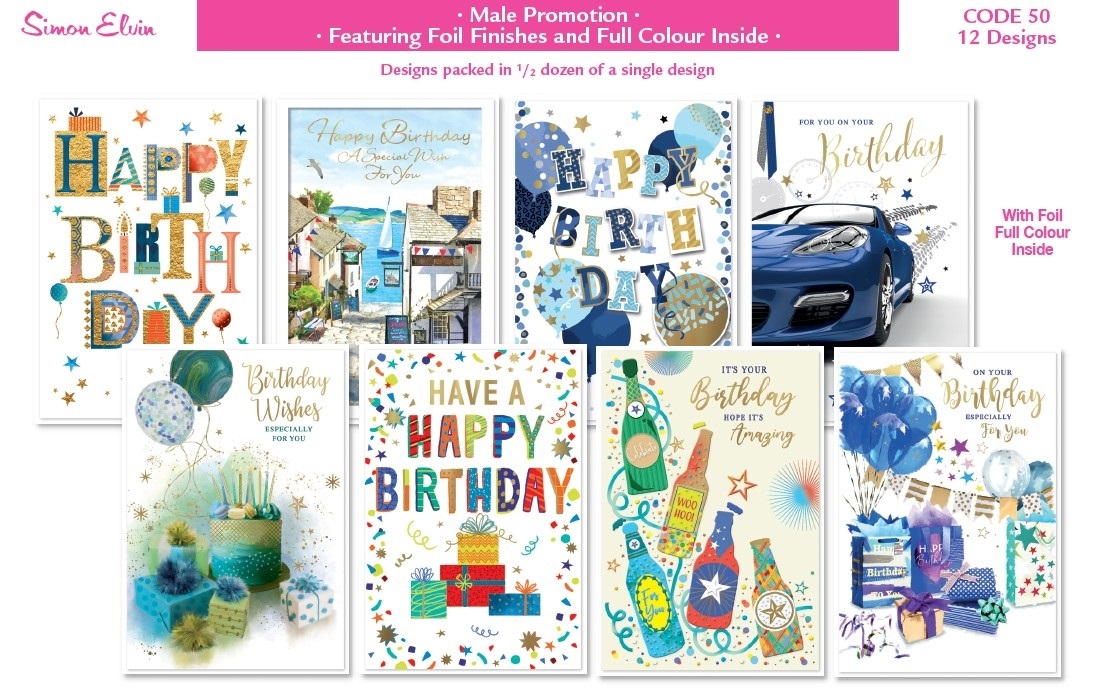 BIRTHDAY CARDS,Open 72`s Male Assortment