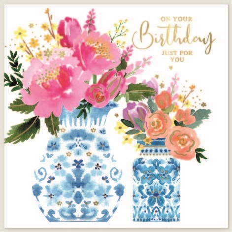 BIRTHDAY CARDS,Open 6`s Floral Vases