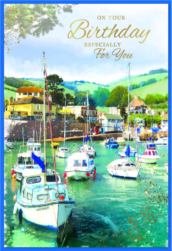 BIRTHDAY CARDS,Village Harbour & Boats [Packs Only]