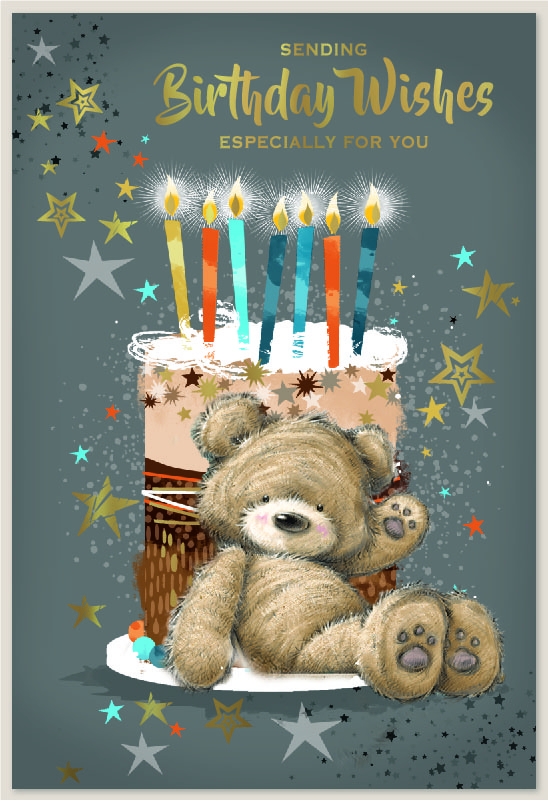 BIRTHDAY CARDS,Teddy with Birthday Cake [Packs Only]