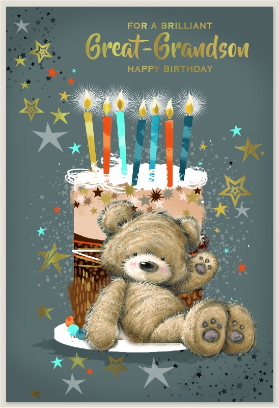 BIRTHDAY CARDS,Great Grandson Teddy with Birthday Cake [Packs Only]