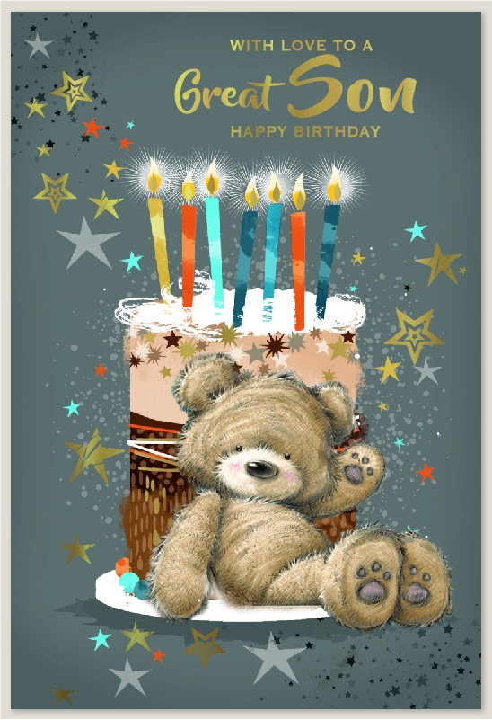 BIRTHDAY CARDS,Son Teddy with Birthday Cake [Packs Only]