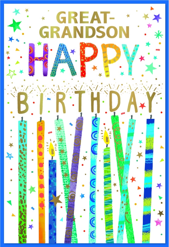 BIRTHDAY CARDS,Great Grandson Candles, Stars & Text [Packs Only]